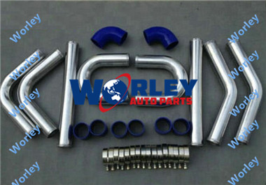 thumbnail image 2 of Universal 2.5" Intercooler Piping Kit – Aluminum Pipes, T-Bolt Clamps & Blue Silicone Couplers, Turbo Project 2 of 3